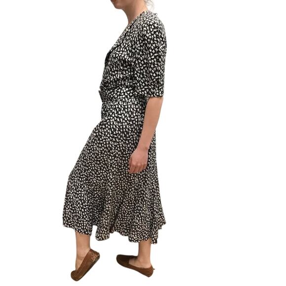 Vintage 80s Liz Roberts Floral Rayon A-Line Belted Dress M/L - Picture 5 of 10